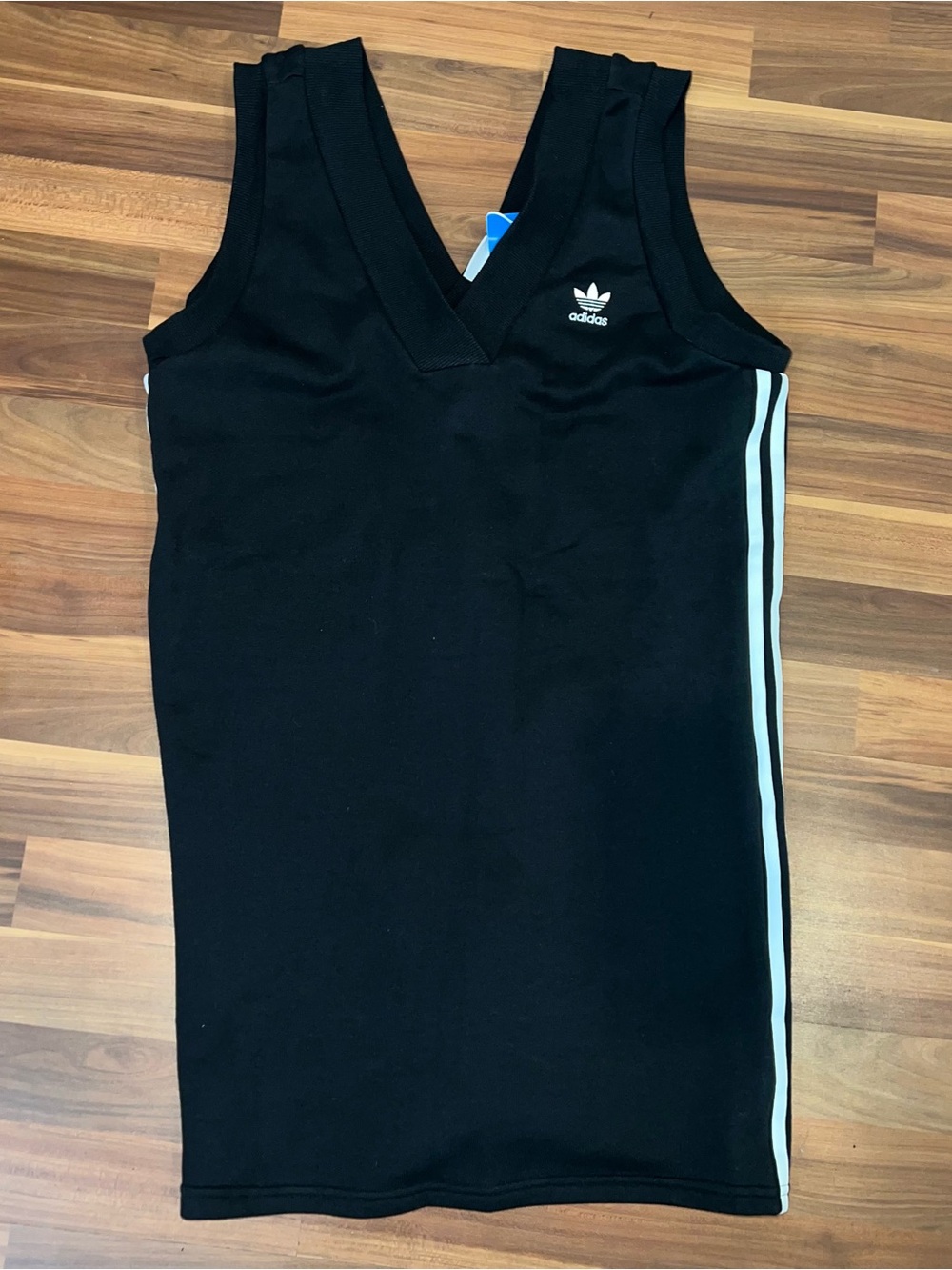 Adidas Black V-Neck Tank Dress with White Side Stripes